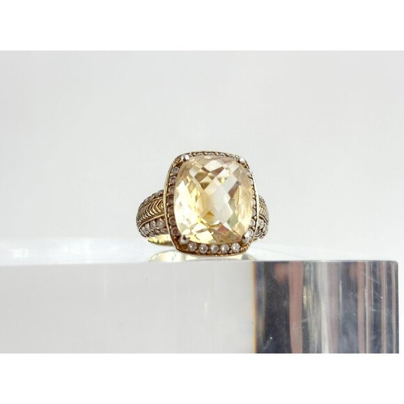 Stauer Signed Sterling Silver Gilt  Cushion Cut Citrine & CZ Halo Ring - sz 8 - Picture 5 of 10